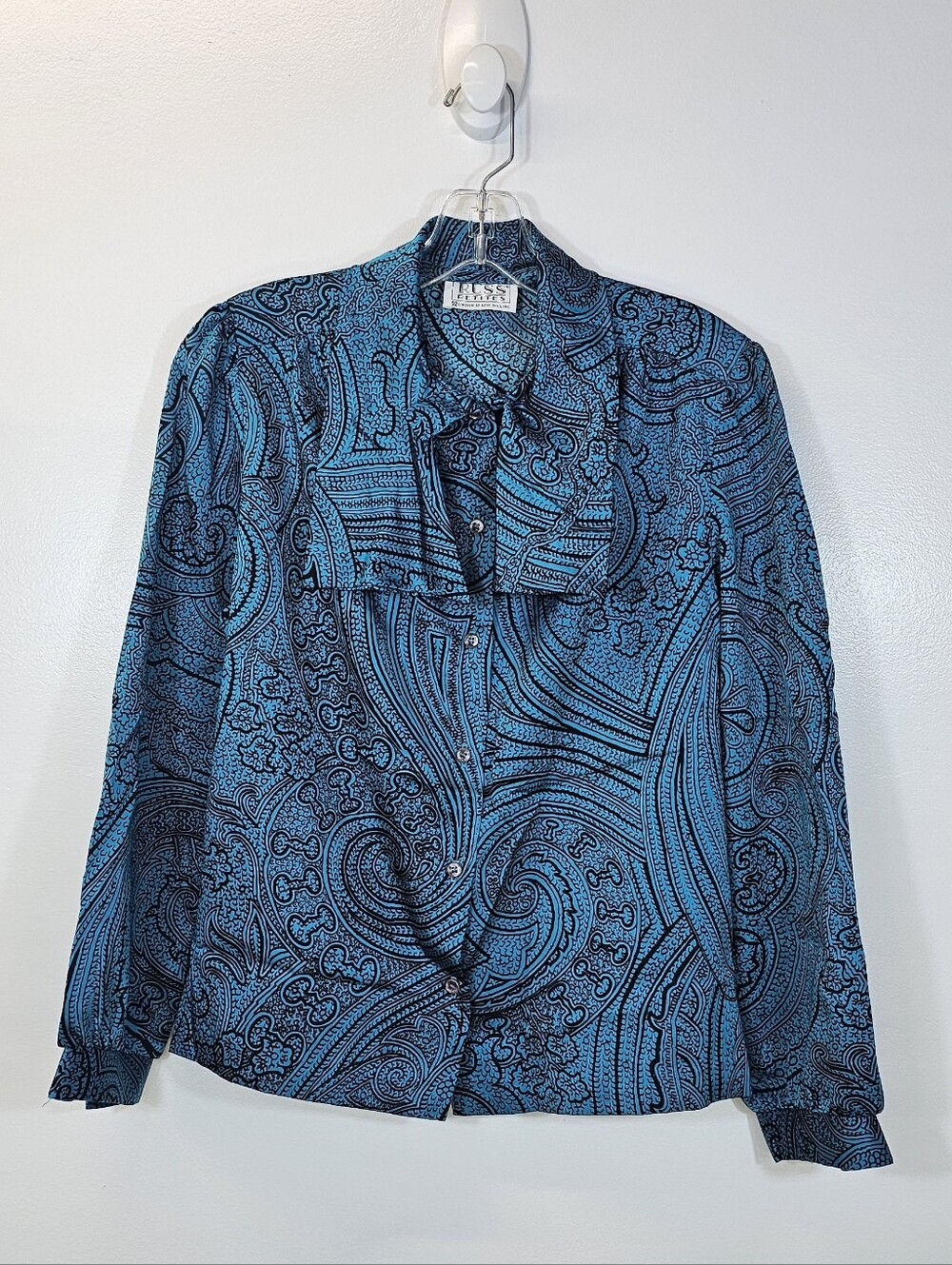 Russ Petites Vintage Blue Paisley Long-Sleeve Blouse